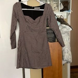 Red and black gingham dress with sweetheart neckline